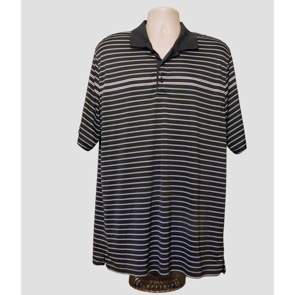 Greg Norman Tasso Elba Polo Shirt XL Gray White Stripe Golf Short Sleeve Poly